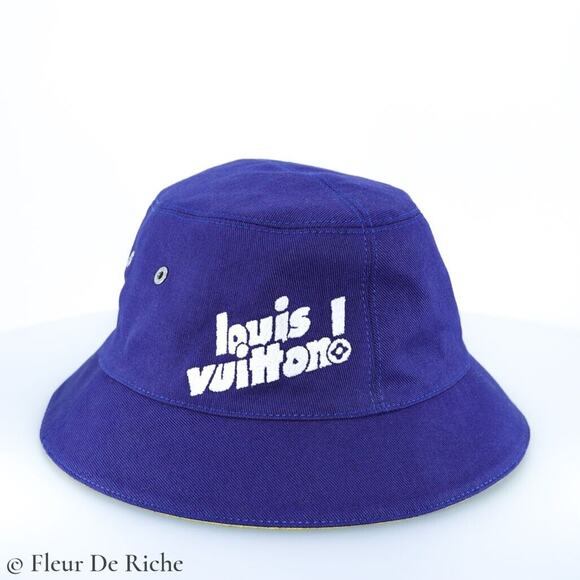 Louis Vuitton Blue Everyday Reversible Yellow Monogram Denim Bucket Hat - Picture 1 of 6